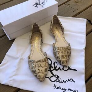 Alice + Olivia Hillary Metallic Crocodile-Embossed d'Orsay Flat